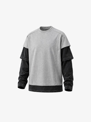 Color Block Layered Long Sleeve Shirt – Grey, front angle (render) | XoKool