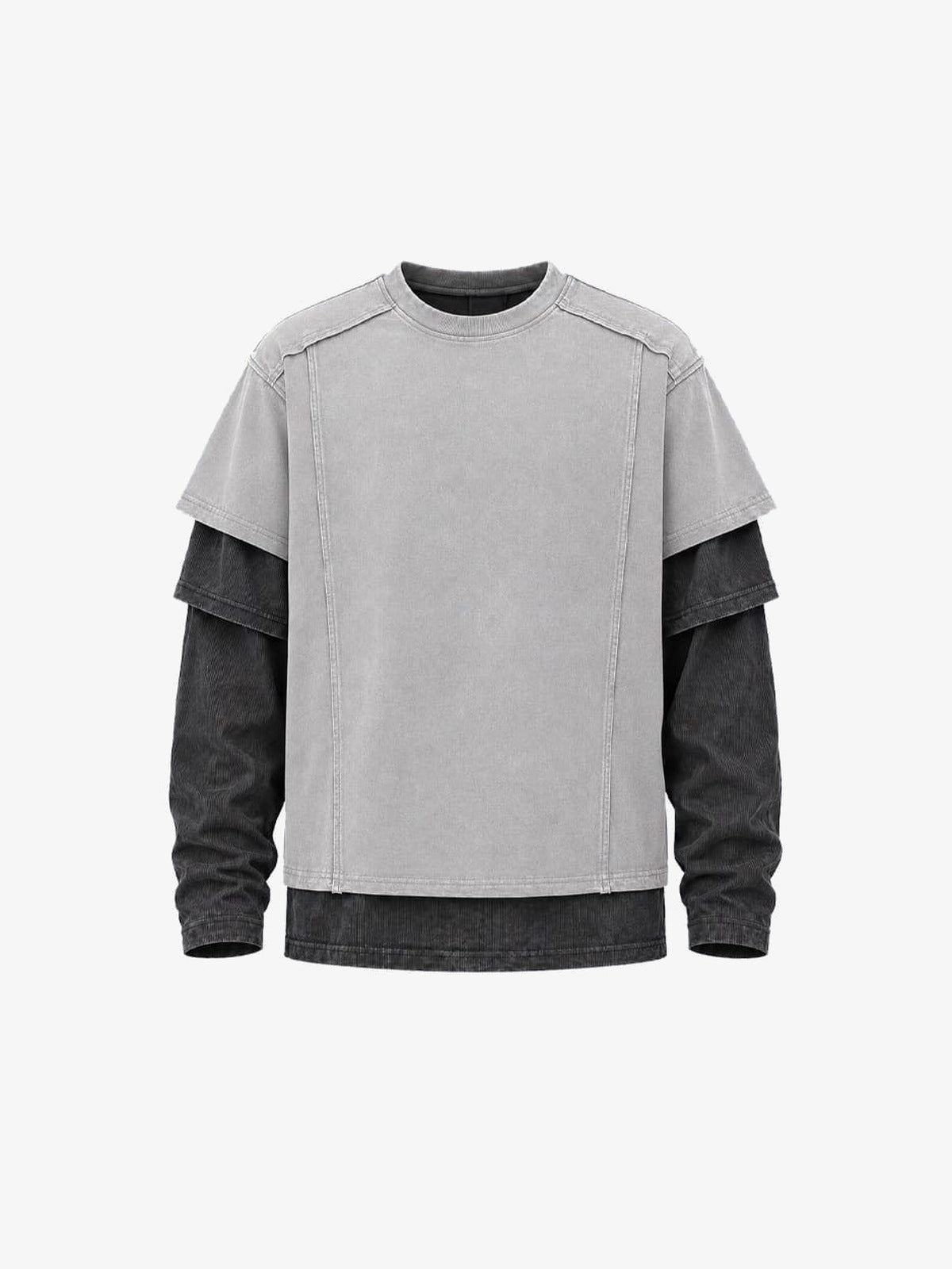 Color Block Layered Long Sleeve Shirt – Grey, front (render) | XoKool