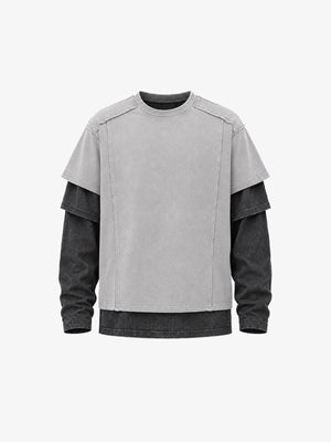 Color Block Layered Long Sleeve Shirt – Grey, front (render) | XoKool