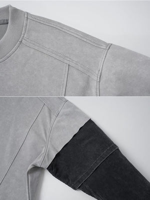 Color block layered shirt – Grey, shoulder seam and sleeve close-up | XoKool
