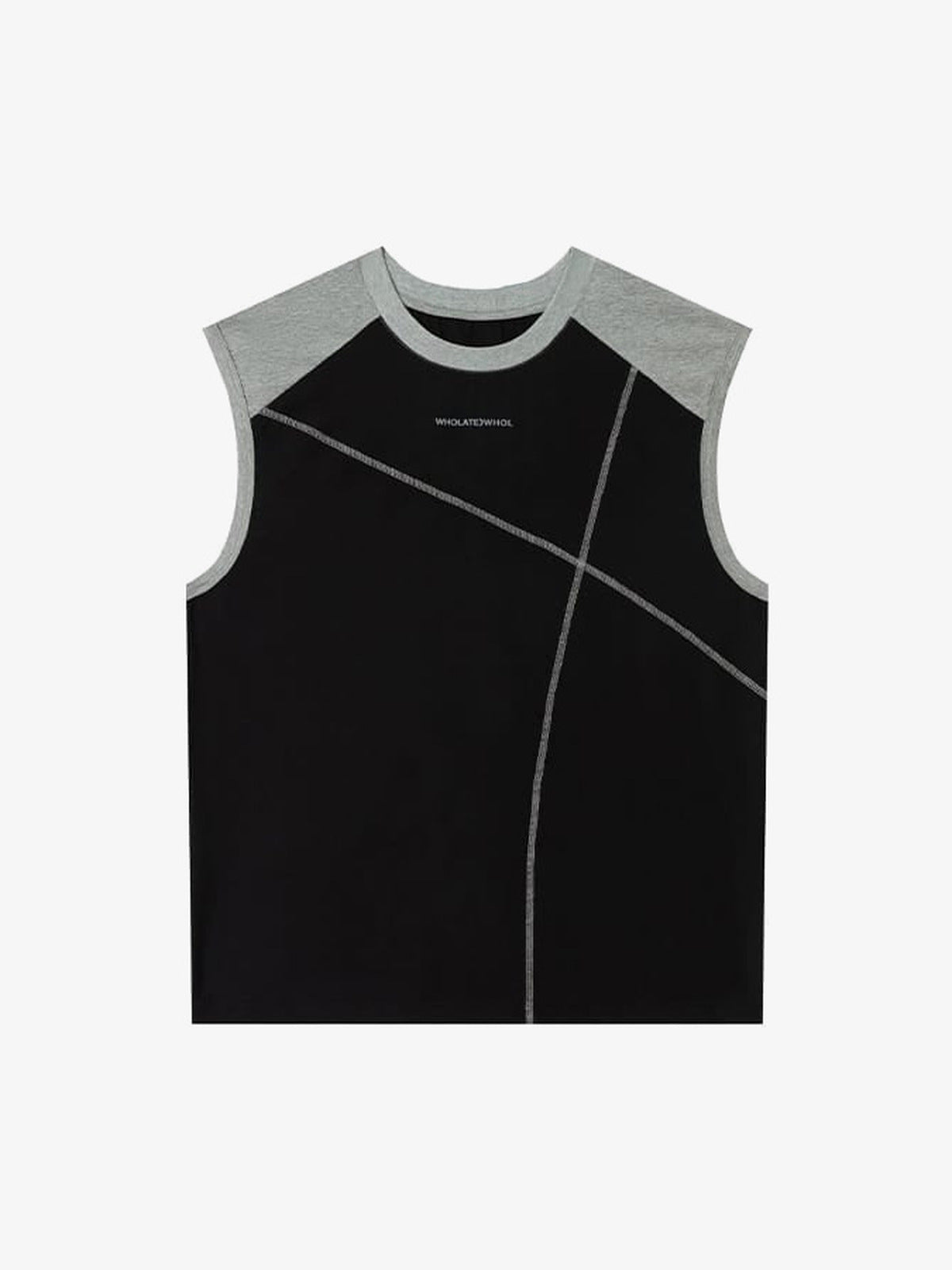 Camiseta sin mangas color block – Negro/Gris, vista frontal en plano | XoKool