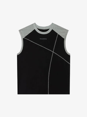 Camiseta sin mangas color block – Negro/Gris, vista frontal en plano | XoKool