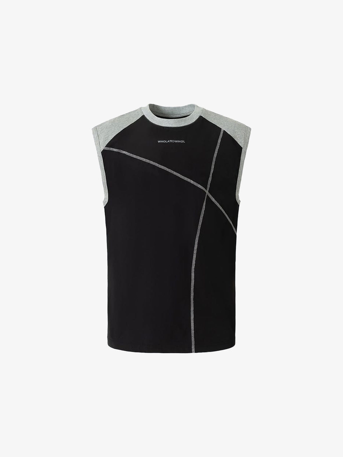 Color-Block Raglan Tanktop mit Kontrastnähten – Schwarz/Grau, Vorderseite flach | XoKool