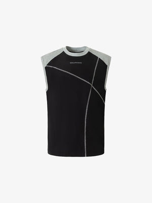 Camiseta sin mangas raglán color block con costuras en contraste – Negro/Gris, vista frontal en plano | XoKool