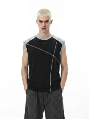 Camiseta sin mangas color block – Negro/Gris, vista frontal en modelo | XoKool