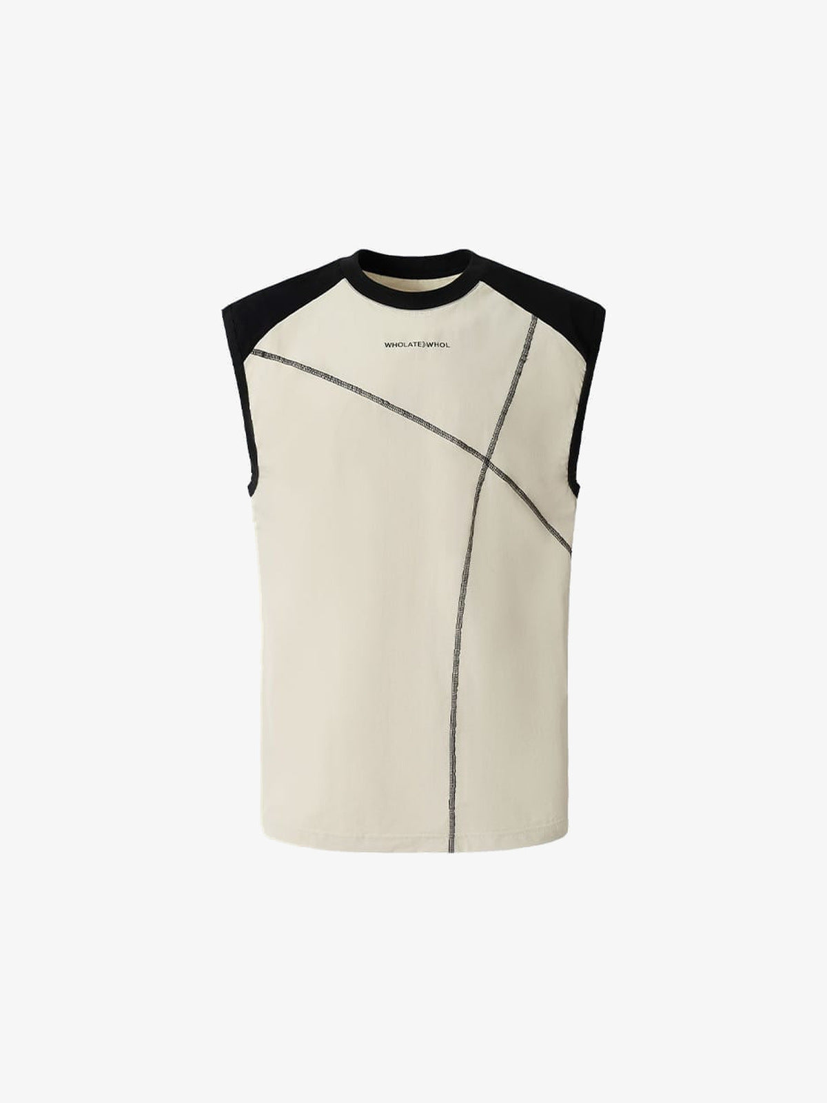 Camiseta sin mangas color block – Crema, vista frontal en plano | XoKool