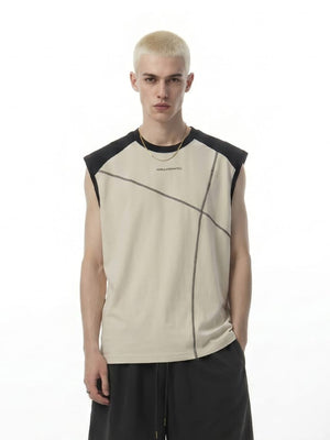 Camiseta sin mangas color block – Crema, vista frontal en modelo | XoKool