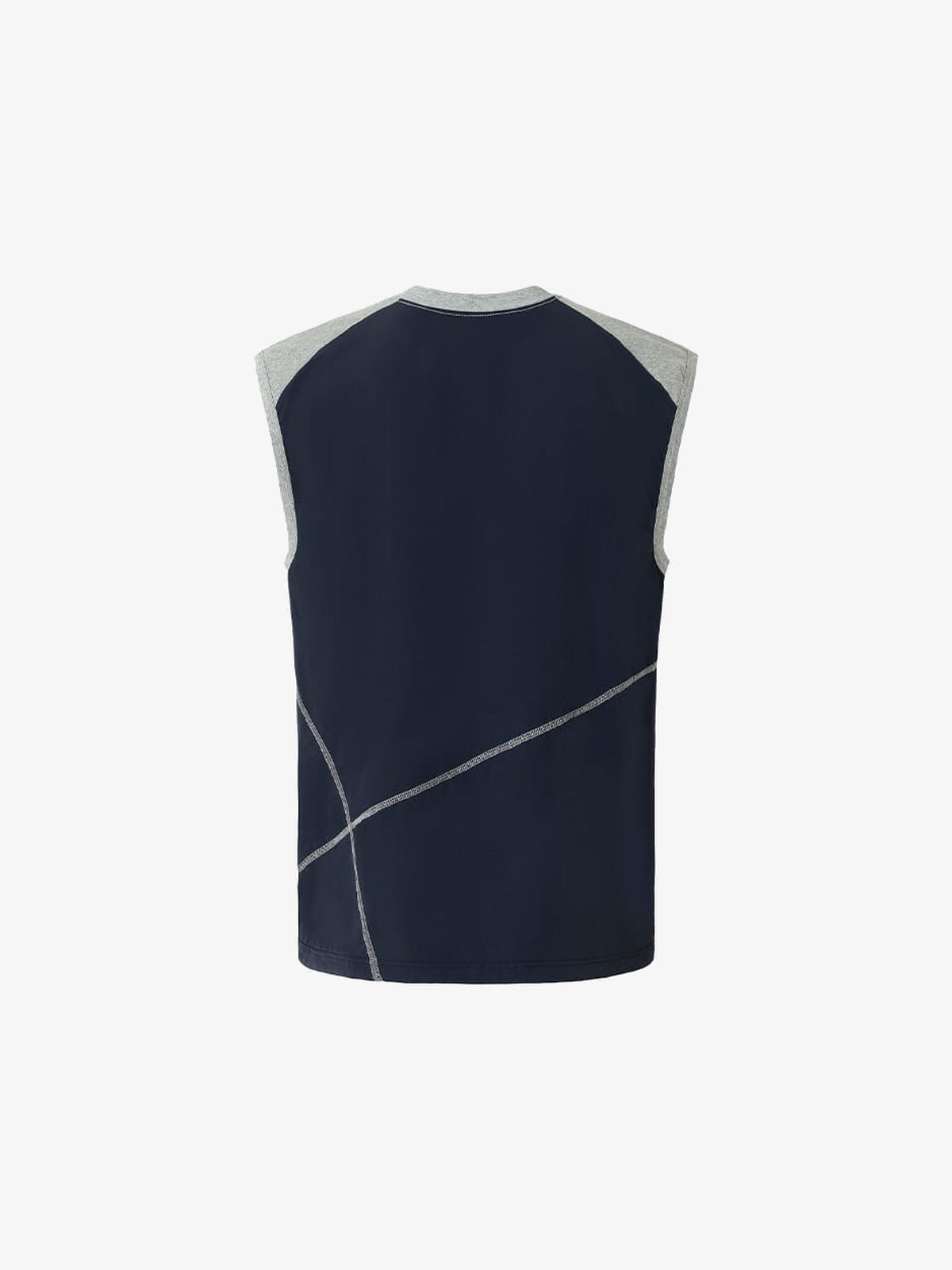Camiseta sin mangas color block – Azul marino/Gris, vista trasera en plano | XoKool