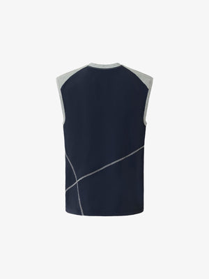 Camiseta sin mangas color block – Azul marino/Gris, vista trasera en plano | XoKool