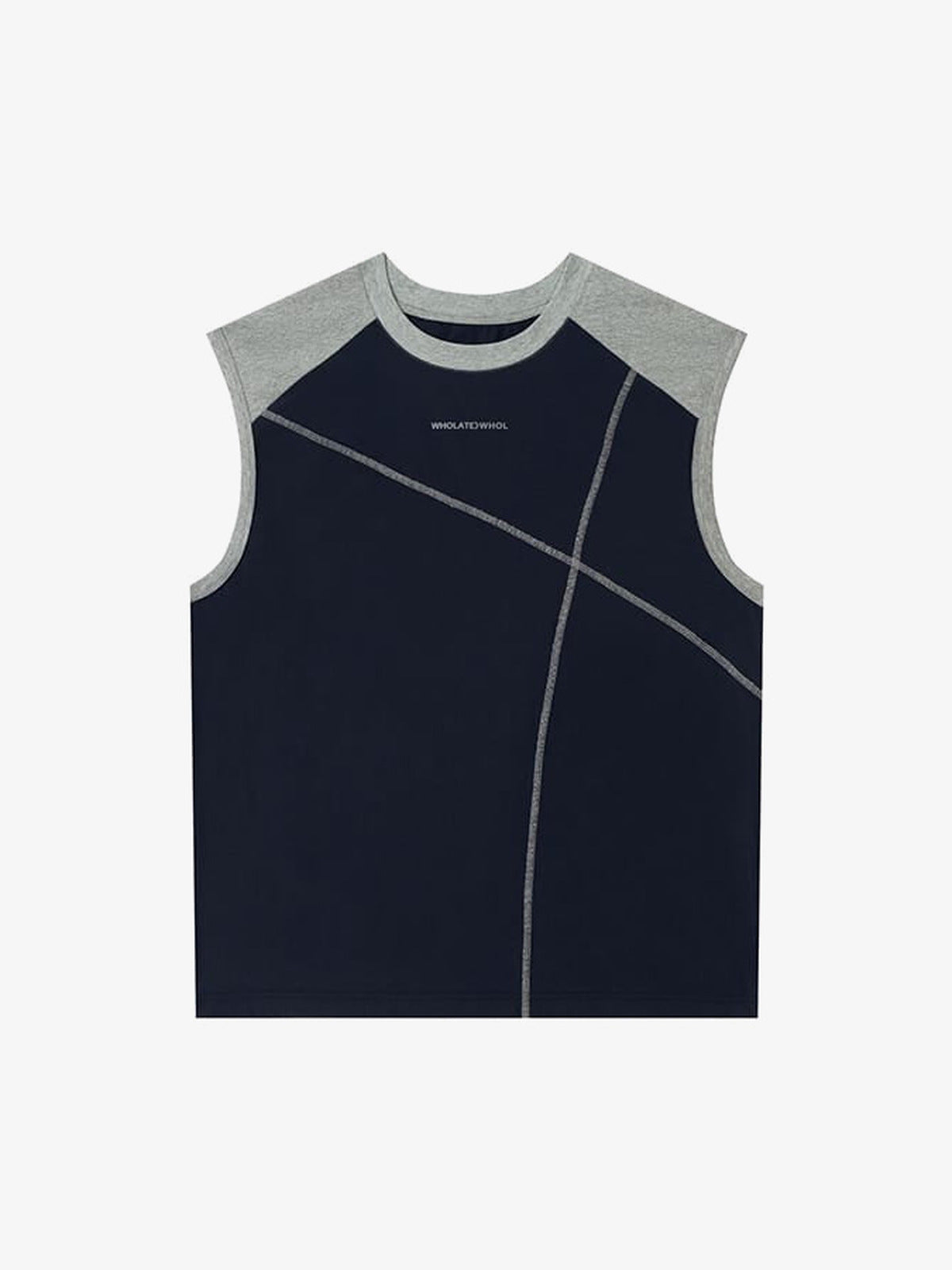 Camiseta sin mangas color block – Azul marino/Gris, vista frontal en plano | XoKool