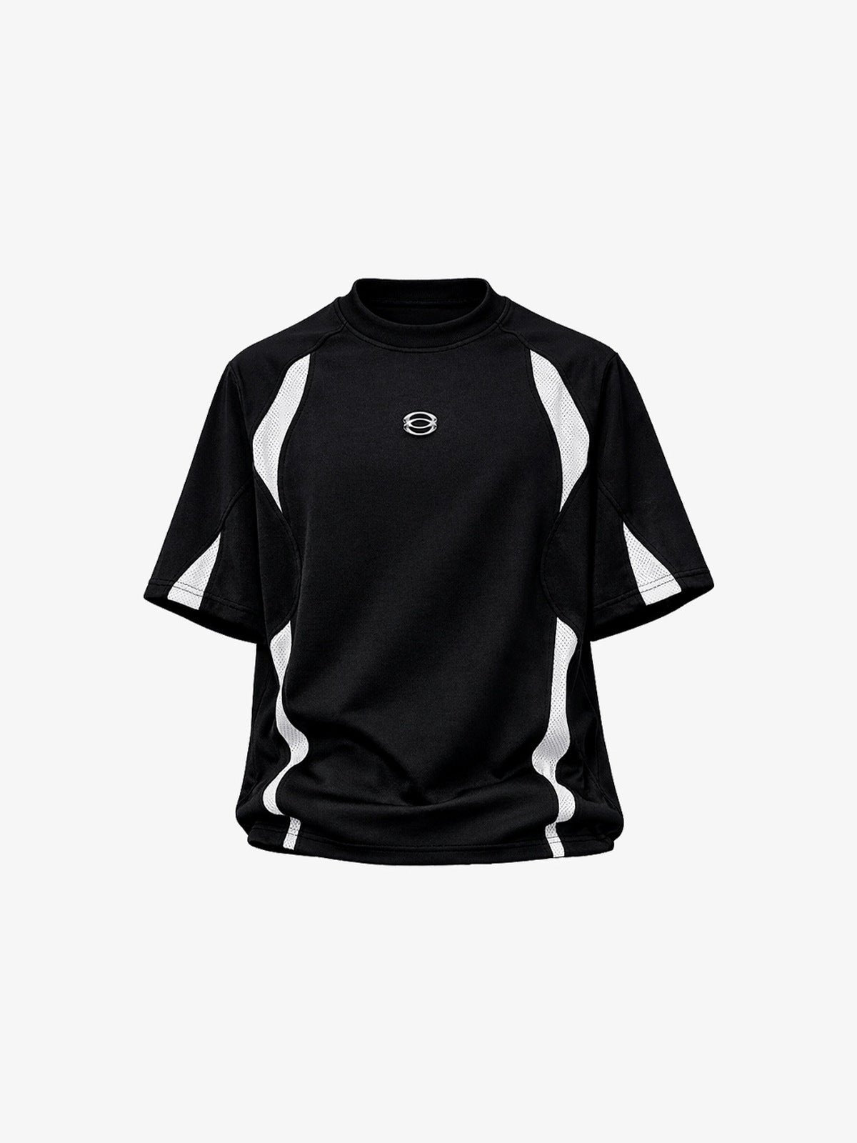 Color Block Sport T-Shirt with Chest Emblem – Black, front view | XoKool