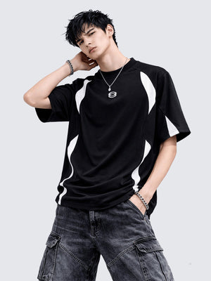 Color block sport tee – Black, on model front | XoKool