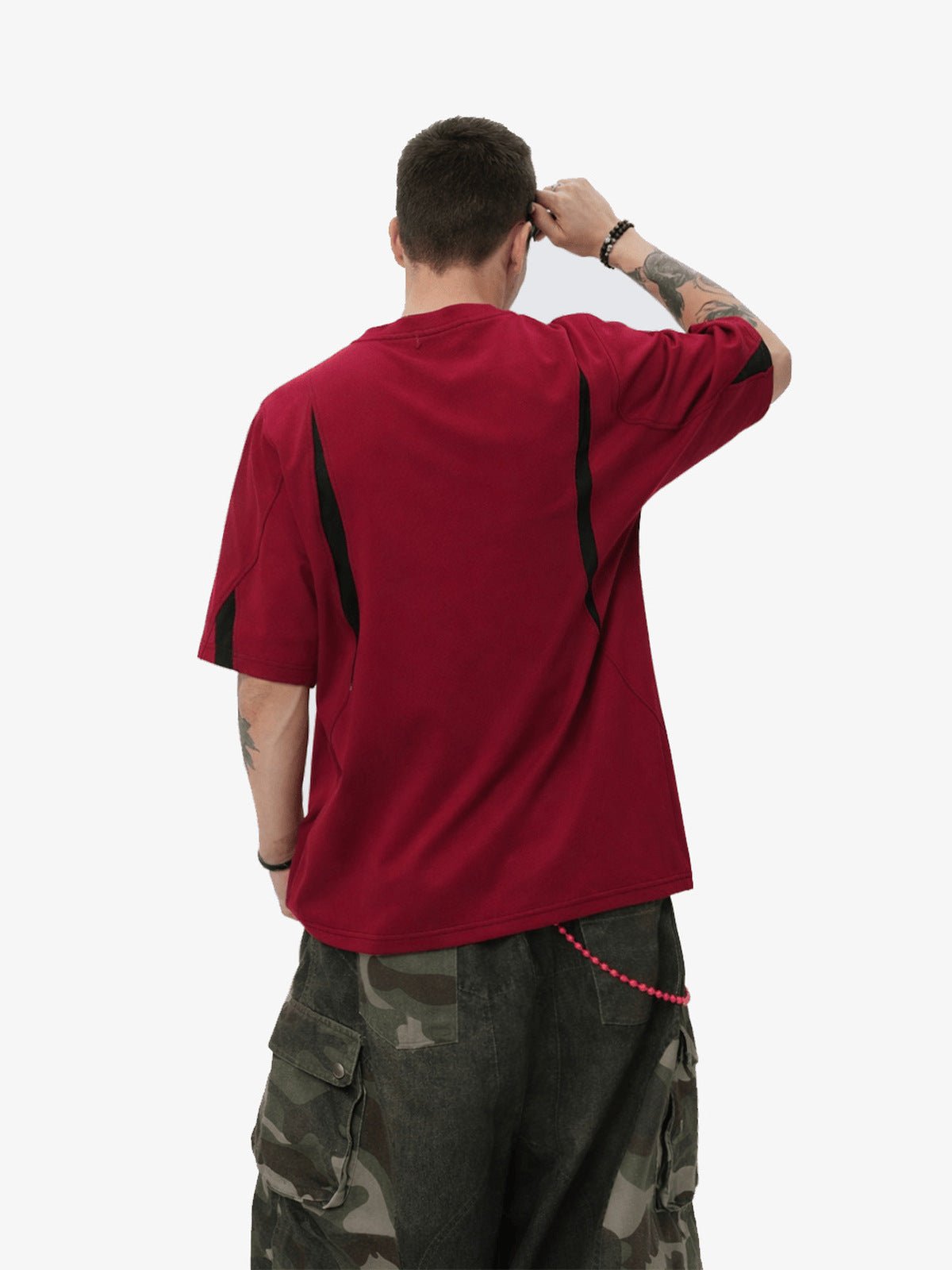 Color Block Sport T-Shirt with Chest Emblem – Red, on model back | XoKool