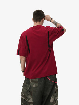 Color Block Sport T-Shirt with Chest Emblem – Red, on model back | XoKool