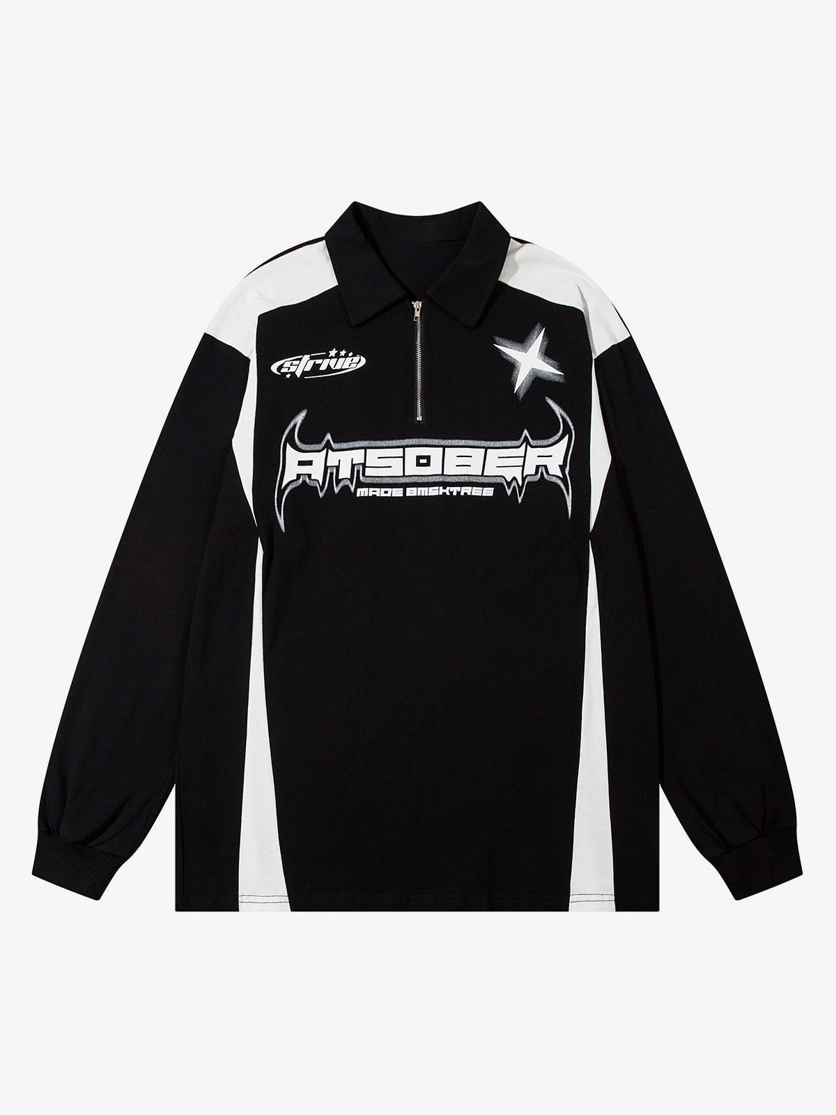 Color Block Half Zip Long Sleeve Polo – Black, front view | XoKool