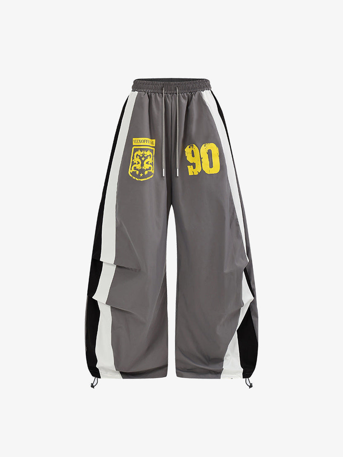 Colorblock Wide Leg Track Pants with 90 Print – Grey, front view | XoKool