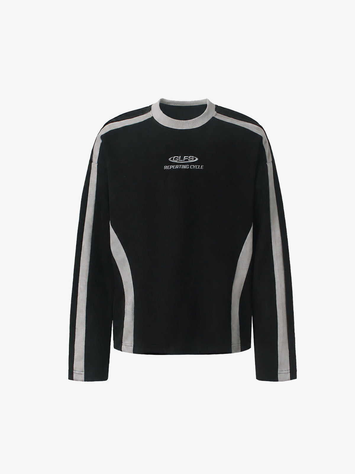 Contrast Panel Racing Shirt in Long Sleeve – Black front flat lay | XoKool