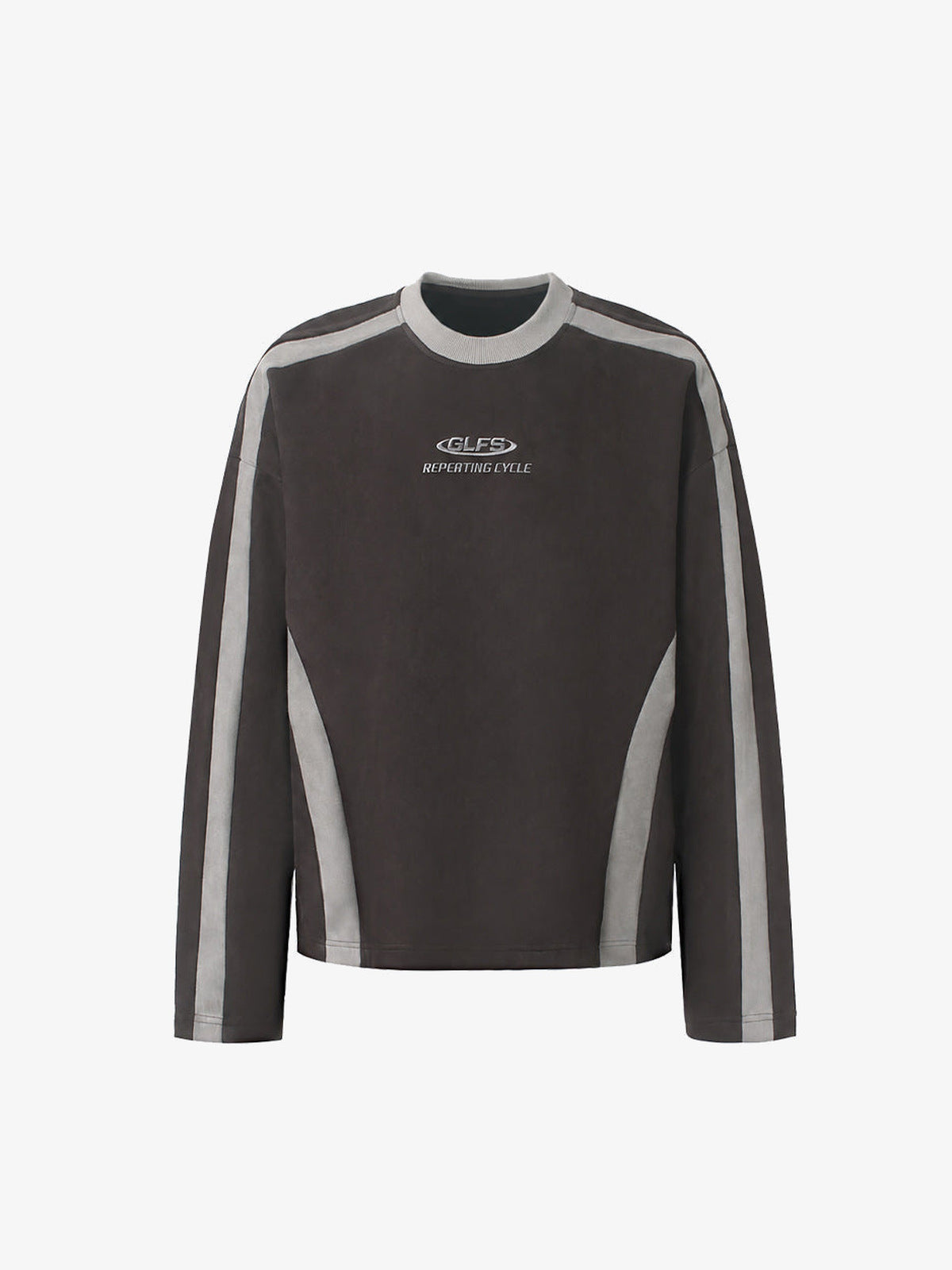 Contrast Panel Racing Shirt in Long Sleeve – Brown front flat lay | XoKool