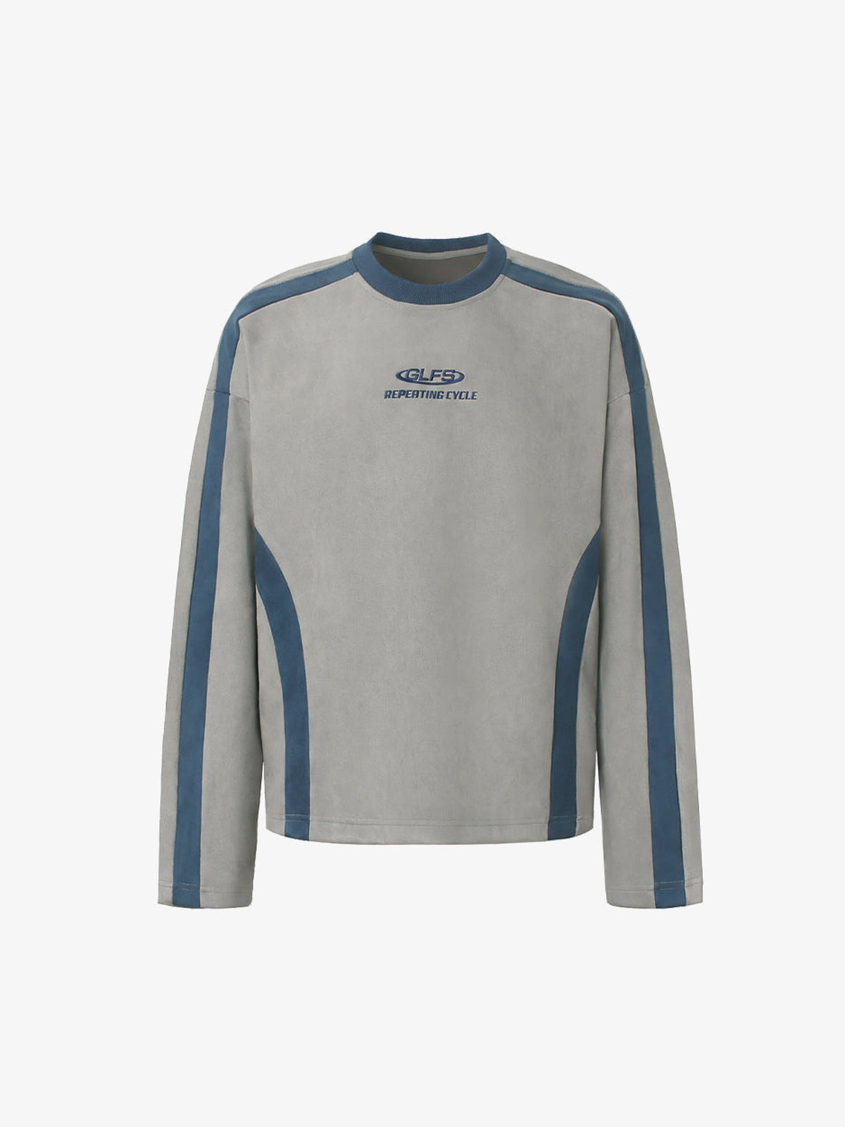 Contrast panel racing shirt – Grey/blue front flat lay | XoKool