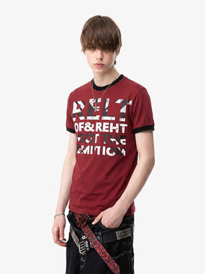 Contrast ringer tee – on model, Red, front | XoKool