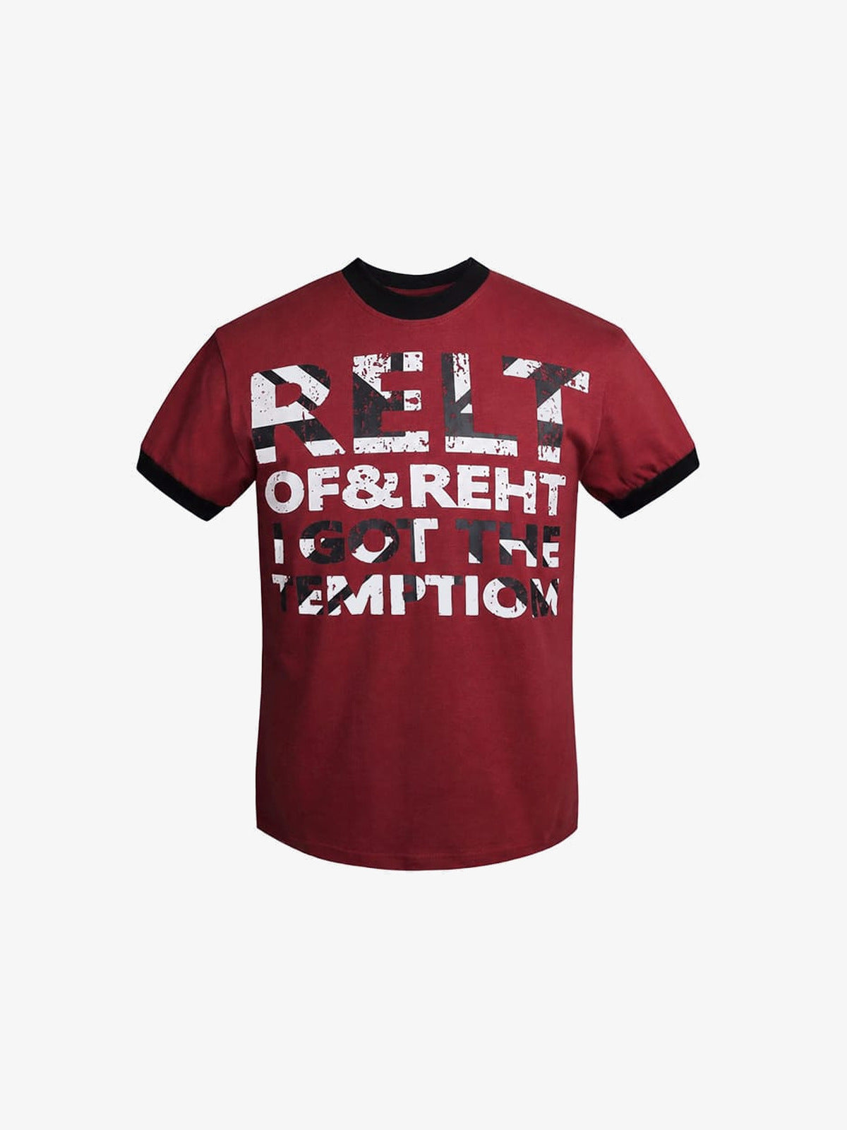 Contrast Ringer Tee with Distressed Letter Print – Red, front | XoKool