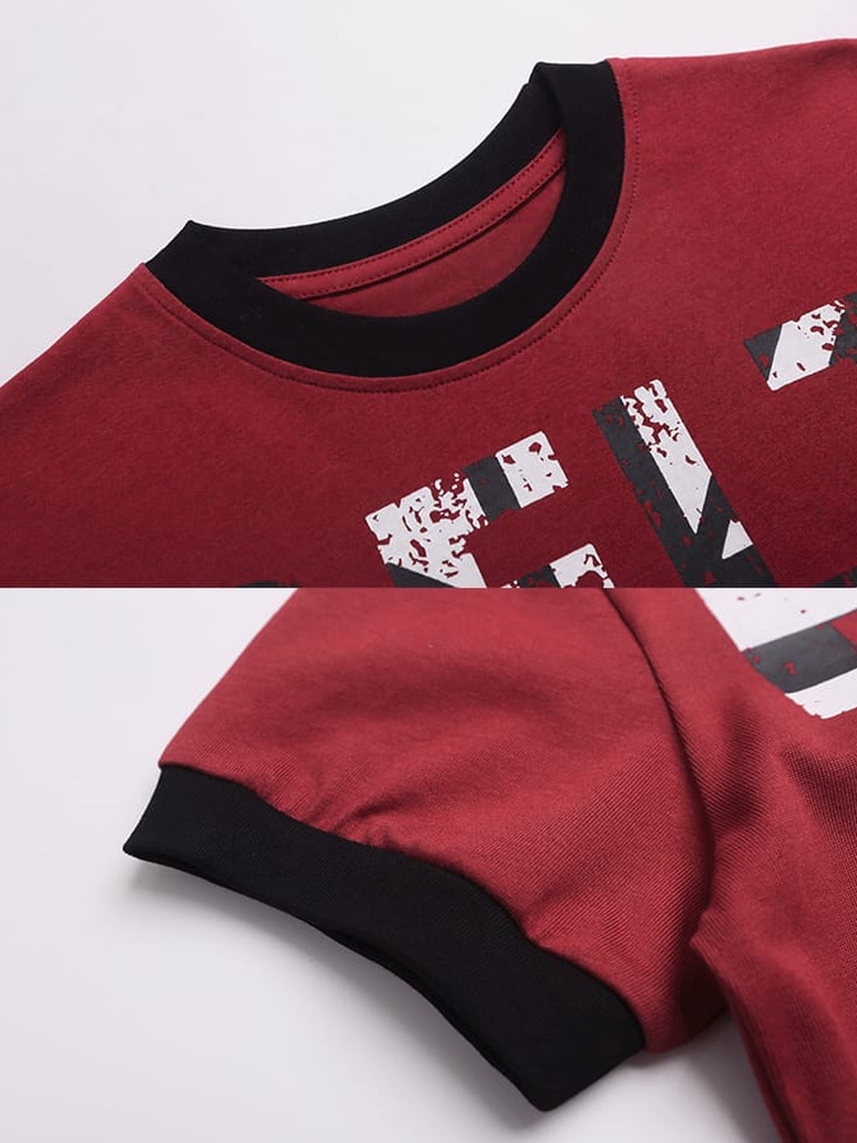 Contrast ringer tee – Red neckline and sleeve close-up | XoKool