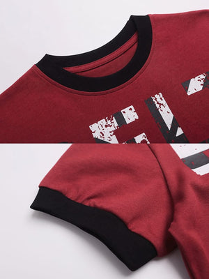 Contrast ringer tee – Red neckline and sleeve close-up | XoKool