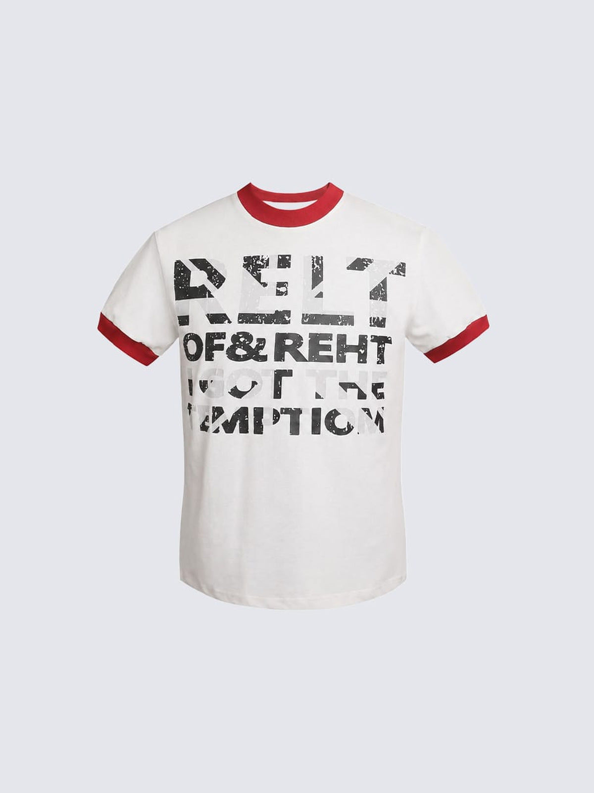 Contrast Ringer Tee with Distressed Letter Print – White, front | XoKool