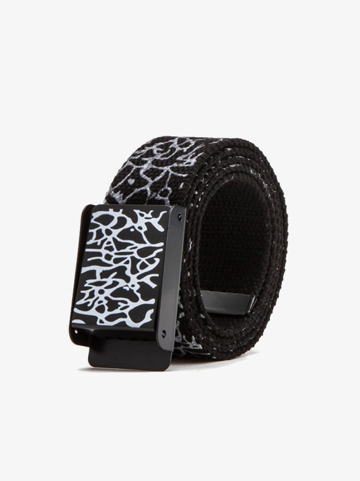 Cinturón de tela con estampado craquelado y hebilla deslizante – cinturón negro, enrollado | XoKool
