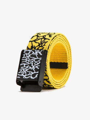 Crackle Print Web Belt with Slide Buckle – Yellow belt, coiled | XoKool