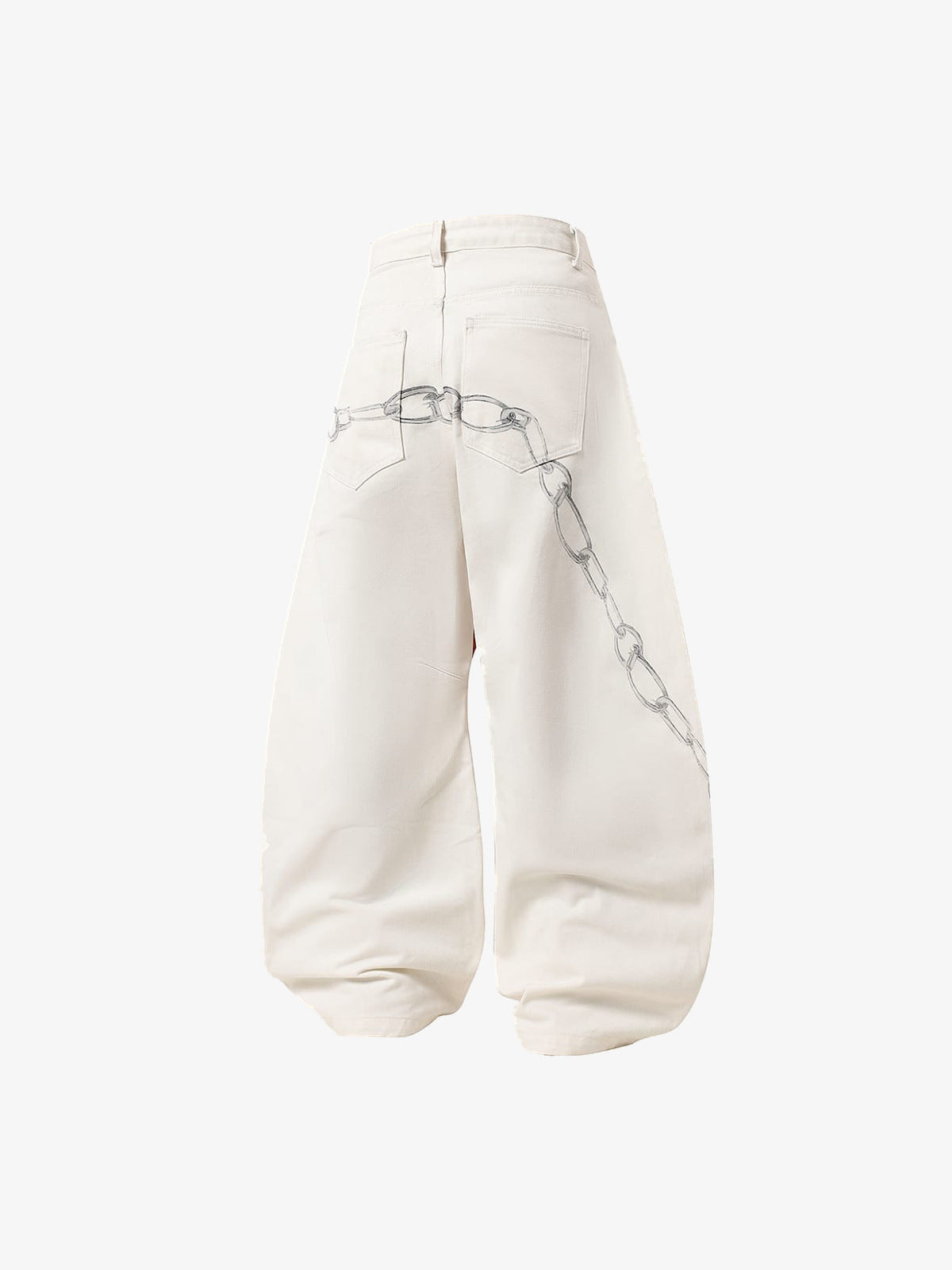 Cream Balloon Jeans with Red Cross Print – back flat | XoKool
