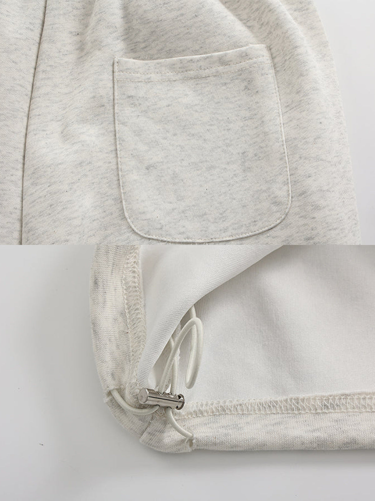 Pantalones deportivos crema – primer plano del bolsillo trasero y el ajustador del bajo | XoKool