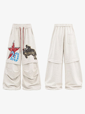 Pantalones deportivos crema con gráficos de estrella y rodeo – vista frontal y trasera | XoKool