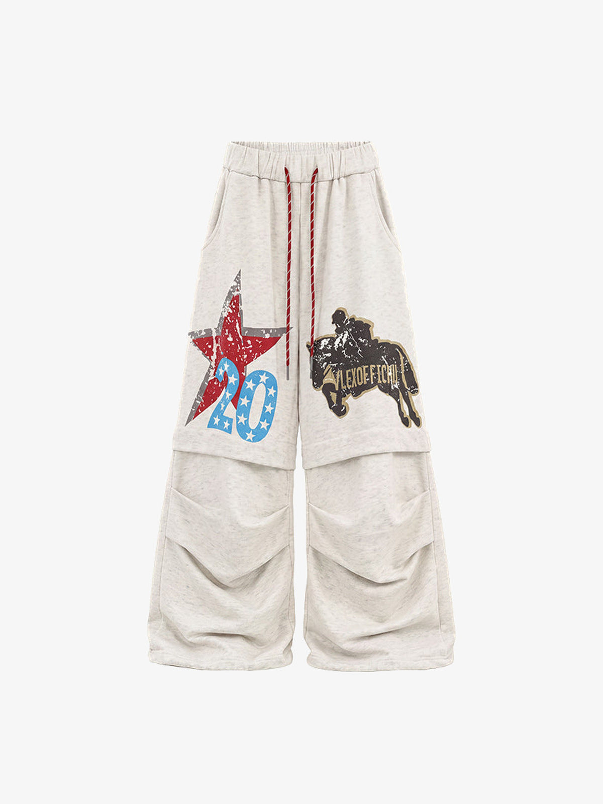 Pantalones deportivos crema con gráficos de estrella y rodeo – Avena, vista frontal | XoKool