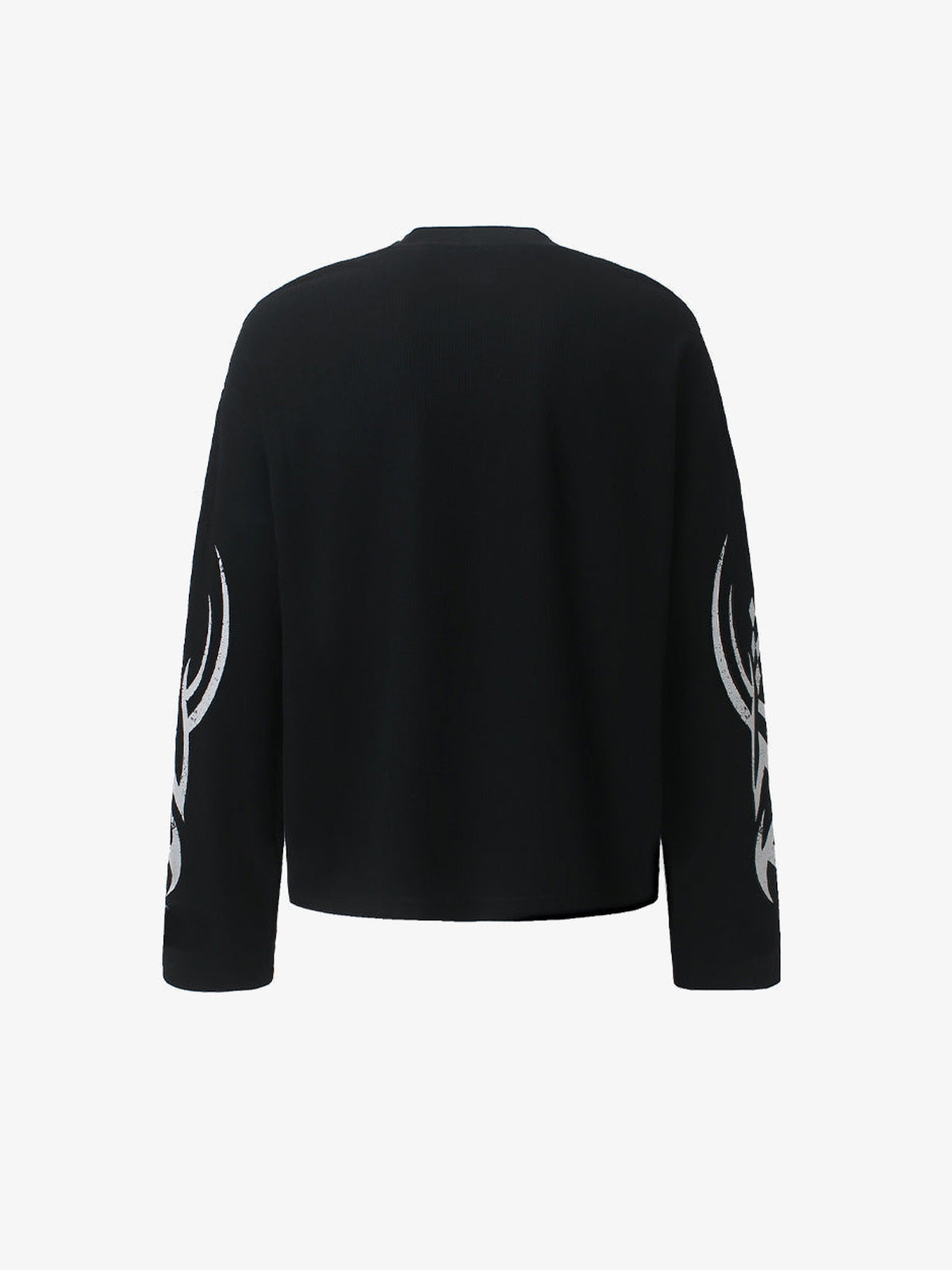 Creme Waffelstrick Longsleeve Racing Tee – Rückansicht (Schwarz) | XoKool