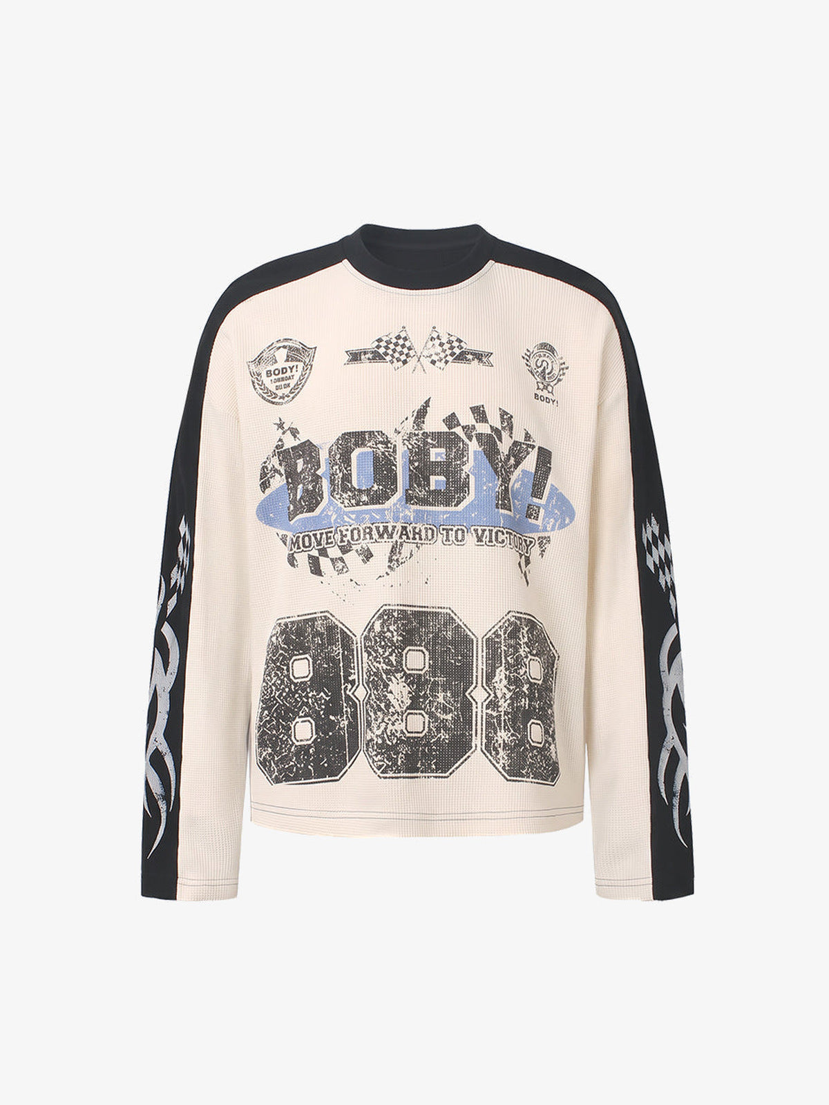 Creme Waffelstrick Longsleeve Racing Tee – Creme, Vorderansicht | XoKool