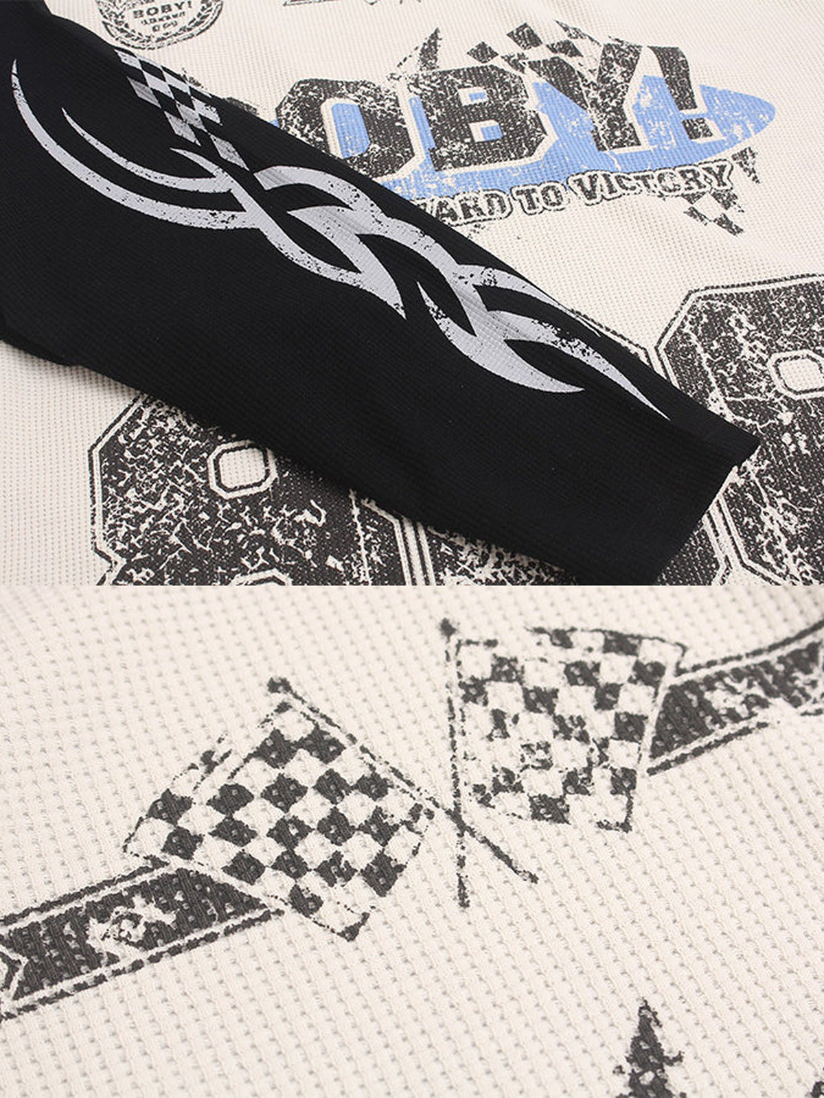 Racing Longsleeve – Tribal-Ärmel und Zielflagge, Nahaufnahme | XoKool