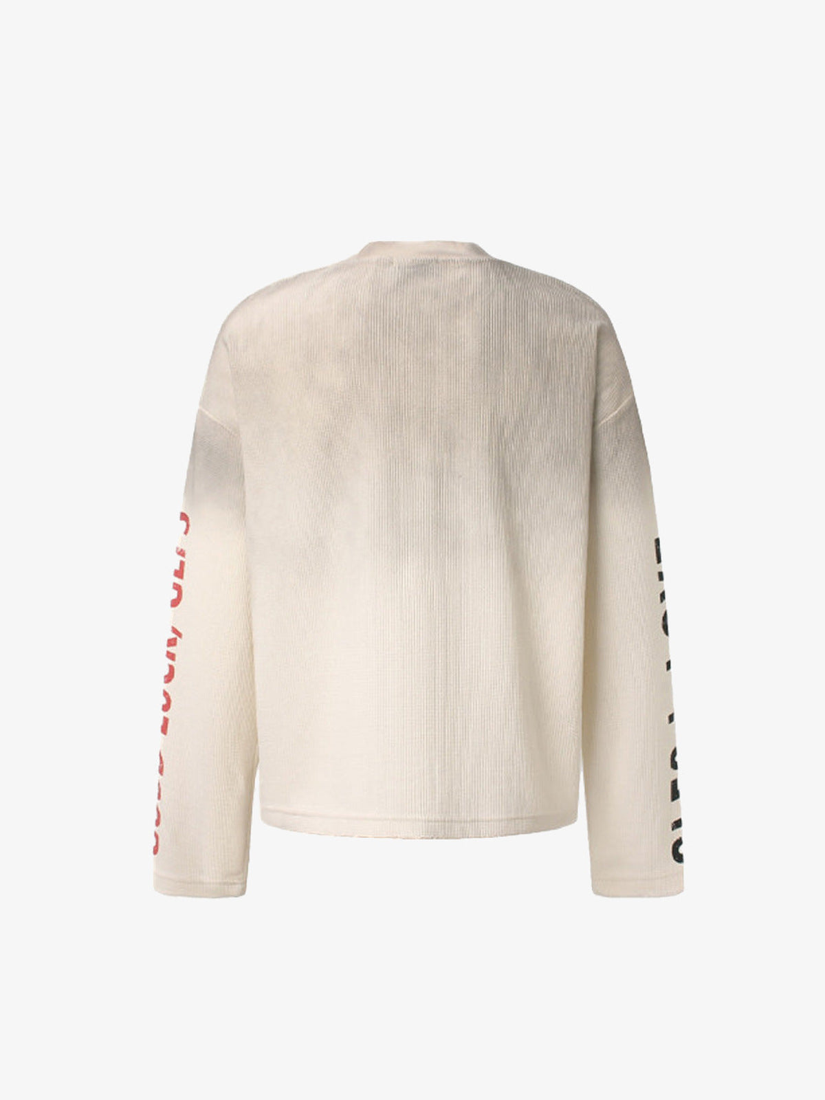 Camiseta de manga larga tipo waffle color crema con texto estampado – vista trasera | XoKool
