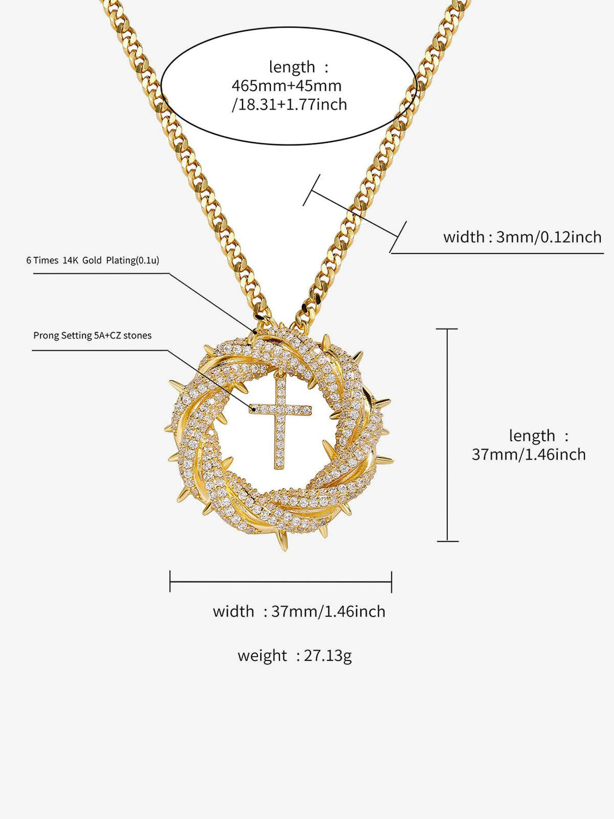 Dornenkronen-Kette – Gold, Größentabelle | XoKool