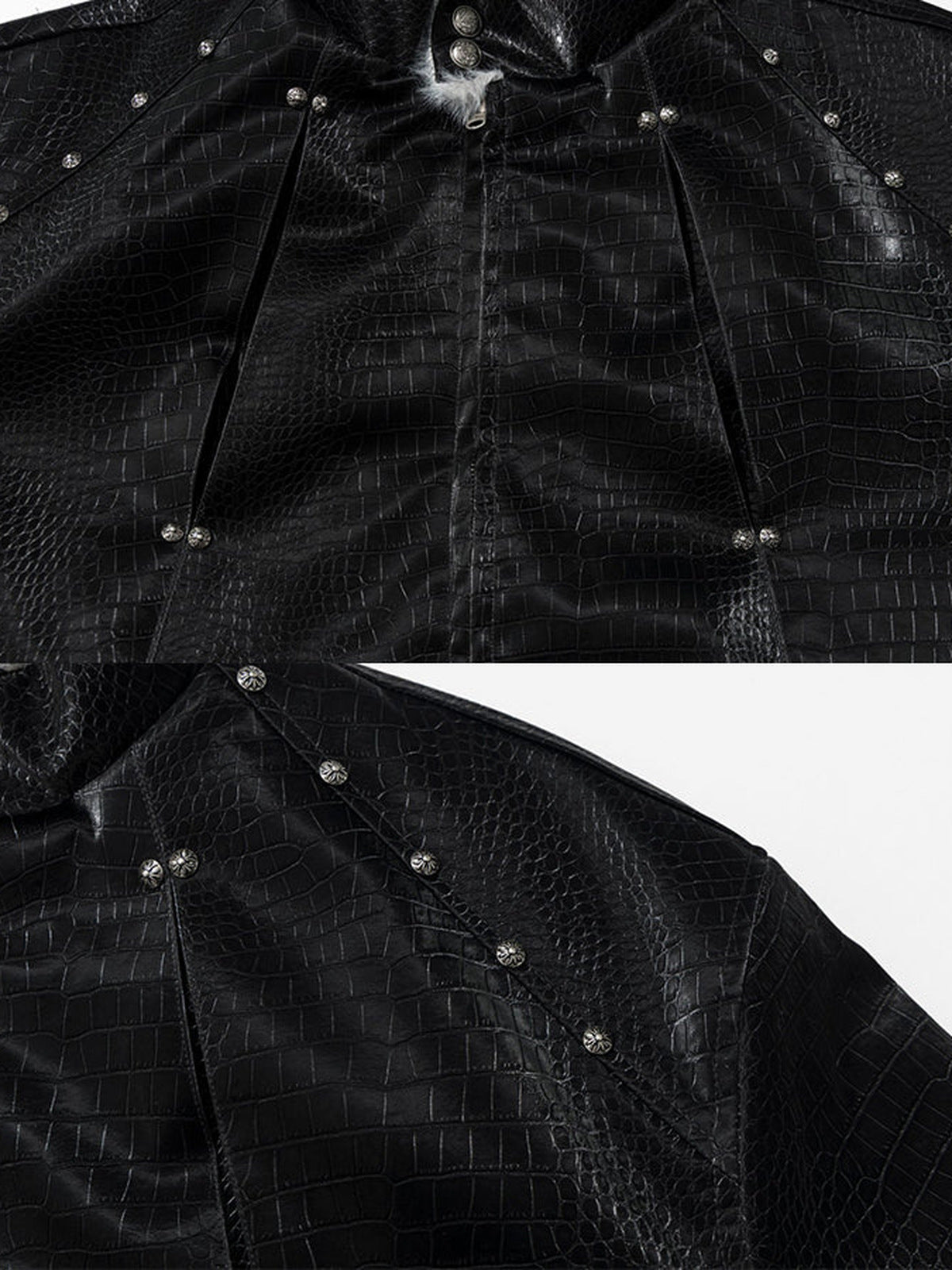 Croc Bomberjacke aus Kunstleder – Nahaufnahme Nietendetails | XoKool