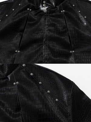 Croc Bomberjacke aus Kunstleder – Nahaufnahme Nietendetails | XoKool