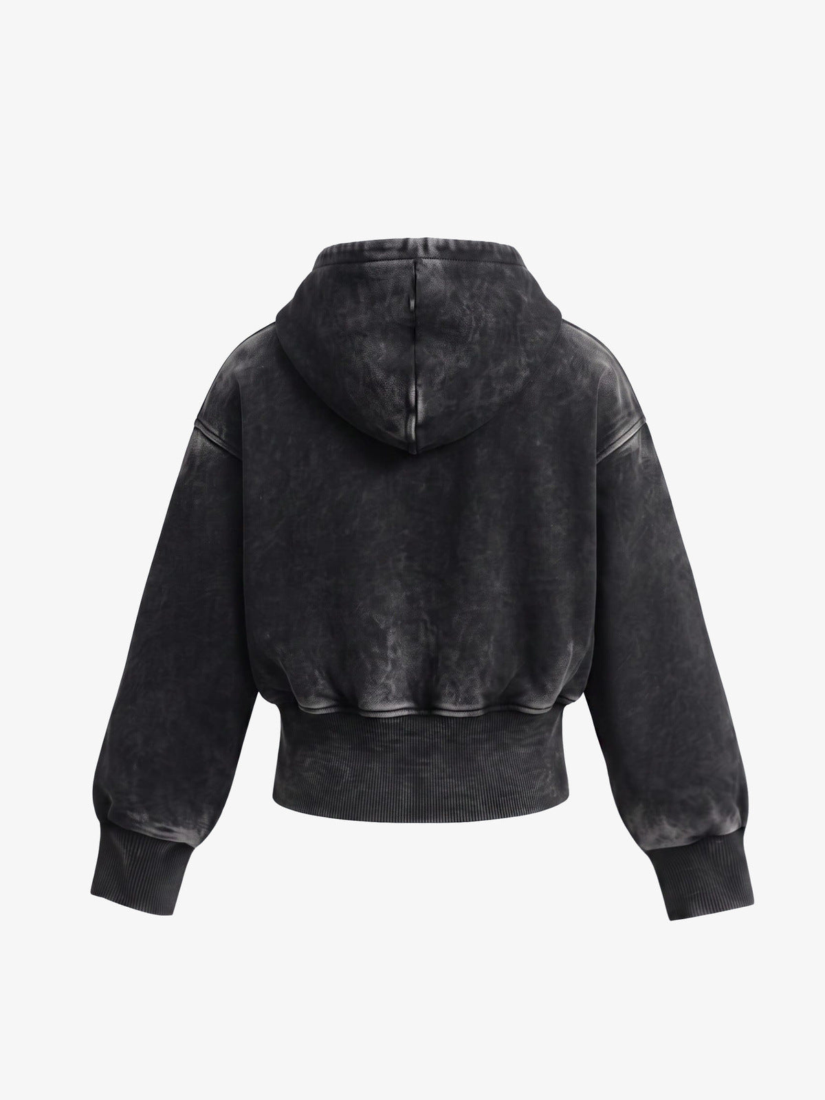 Hoodie corto con cierre y acid wash – vista trasera | XoKool
