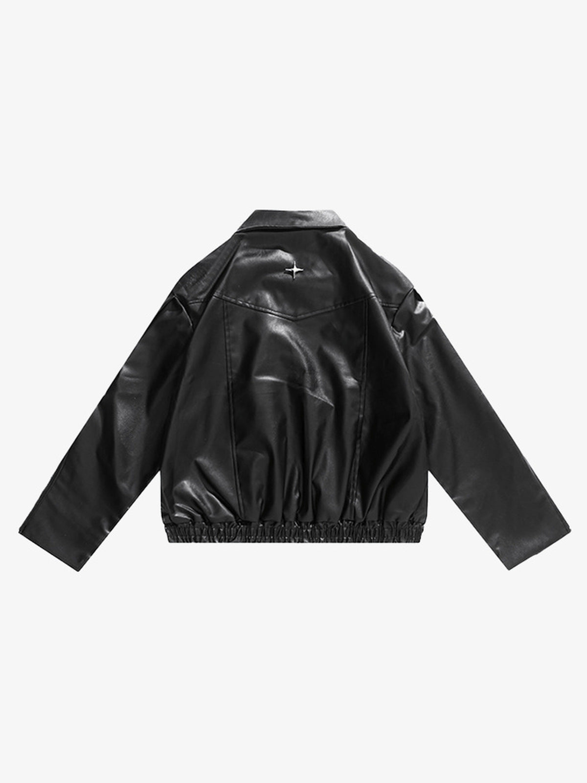 Cropped Moto-Jacke aus Kunstleder mit Gürtel – Schwarz, Rückseite | XoKool