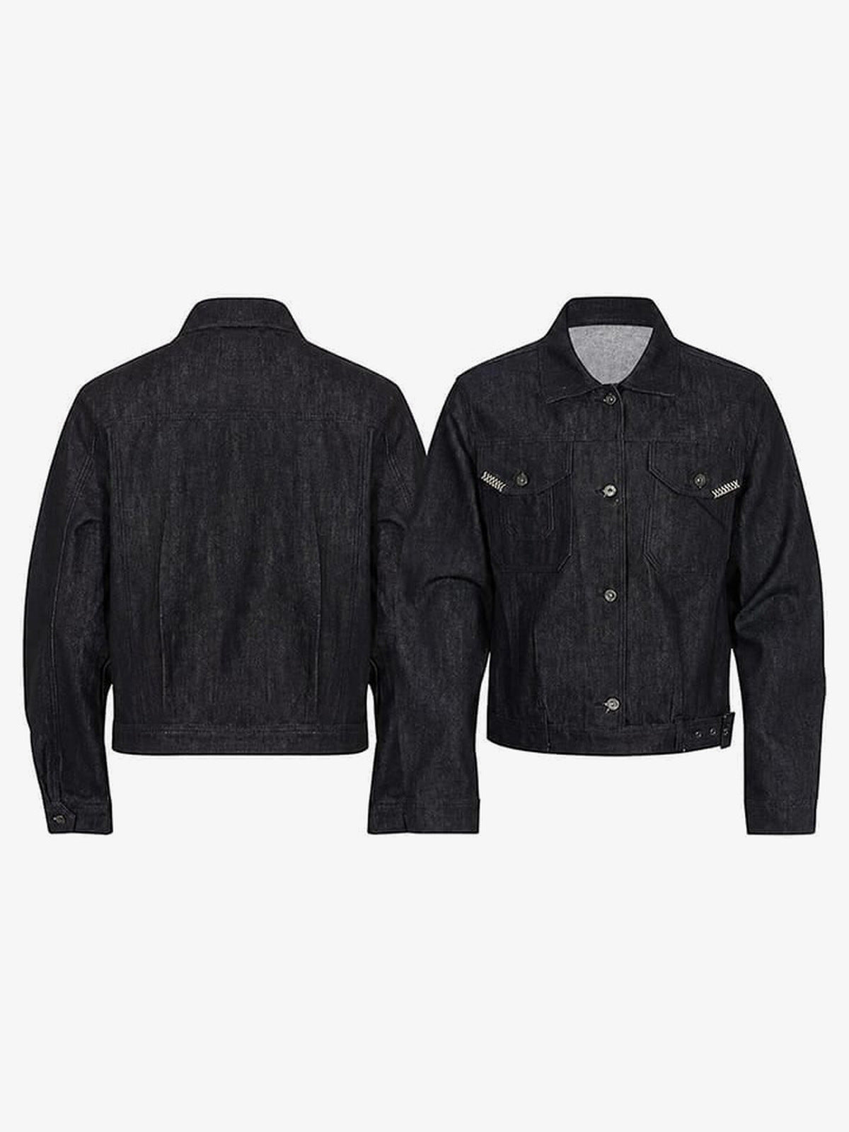 Black denim trucker jacket – front and back together | XoKool