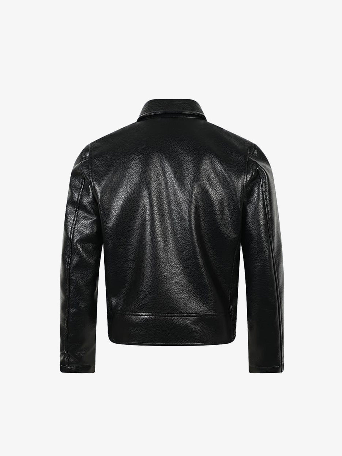 Kurze schwarze Biker-Jacke aus Kunstleder – Schwarz, Rückansicht | XoKool