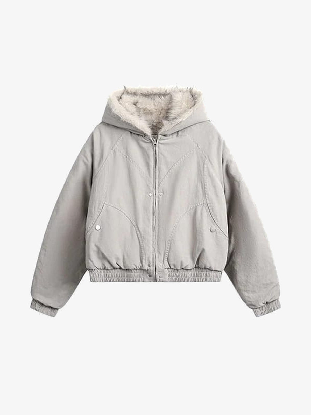 Conjunto de chaqueta bomber corta y pantalones cargo de camuflaje – chaqueta gris claro, frente plano | XoKool