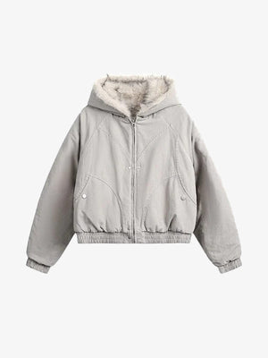 Conjunto de chaqueta bomber corta y pantalones cargo de camuflaje – chaqueta gris claro, frente plano | XoKool