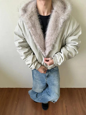 Conjunto de chaqueta bomber y pantalones de camuflaje – chaqueta gris claro en modelo, capucha de piel sintética | XoKool