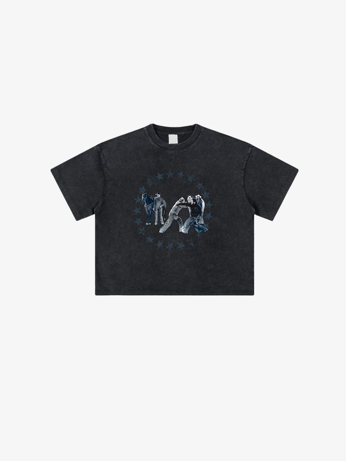Cropped Boxy T-Shirt mit Western-Stern-Grafik – Schwarz, Vorderansicht | XoKool