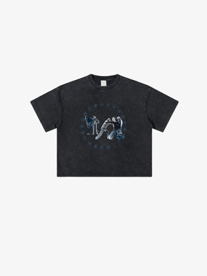 Cropped Boxy T-Shirt mit Western-Stern-Grafik – Schwarz, Vorderansicht | XoKool